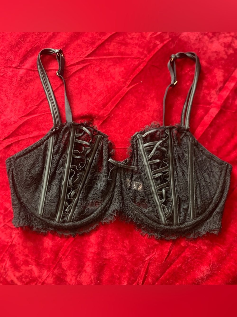 Victoria's Secret Dream Angels Wicked Unlined Lace-up Balconette Bra 38 DD Black